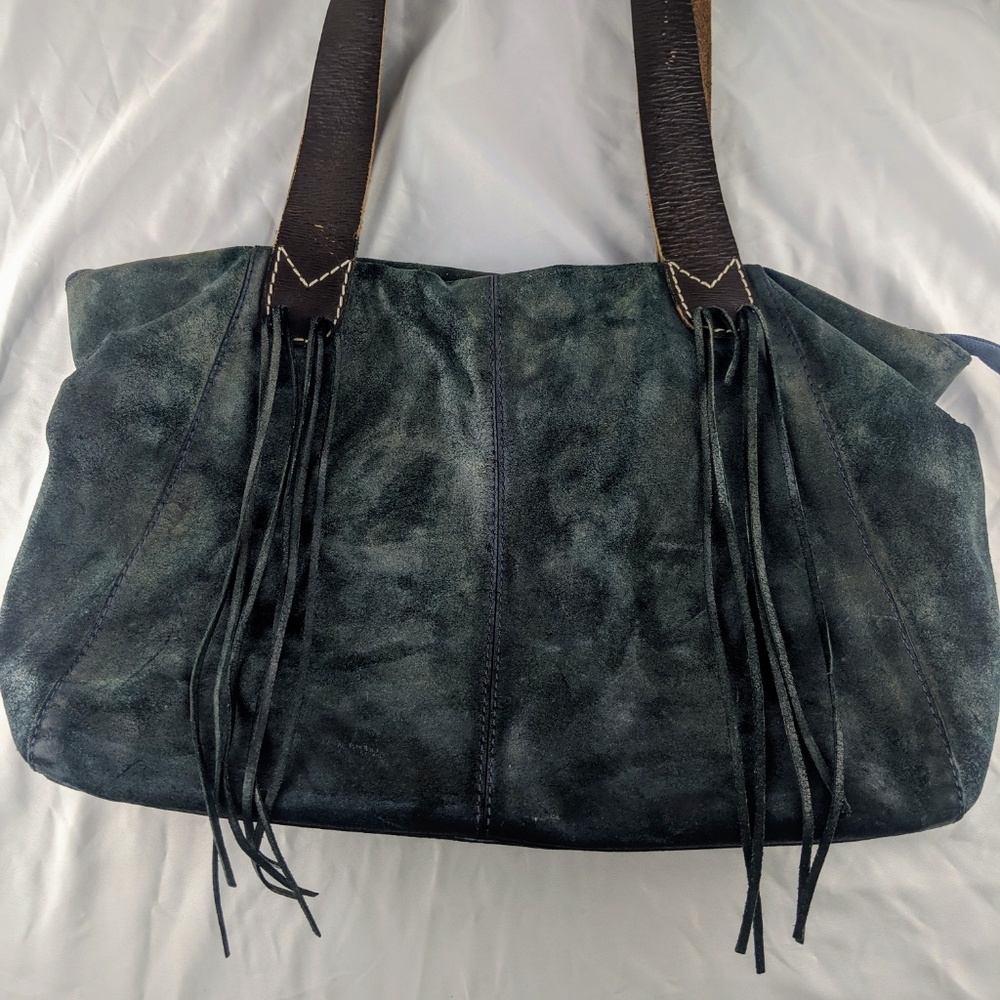 Nino Bossi Distressed Blue Green Leather Hobo Bag